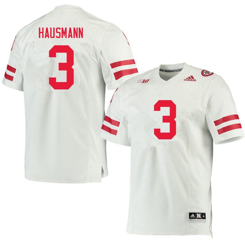 Men #3 Cooper Hausmann Nebraska Cornhuskers College Football Jerseys Sale-White